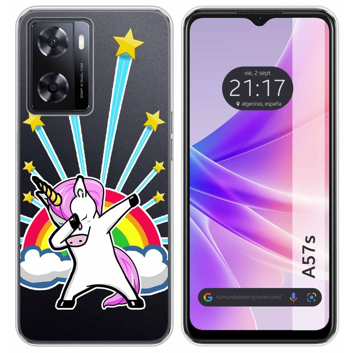 Funda Silicona Transparente para Oppo A57s diseño Unicornio Dibujos