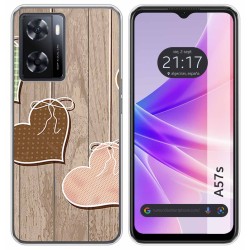 Funda Silicona para Oppo A57s diseño Corazones Madera Dibujos