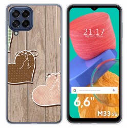 Funda Silicona para Samsung Galaxy M33 5G diseño Corazones Madera Dibujos
