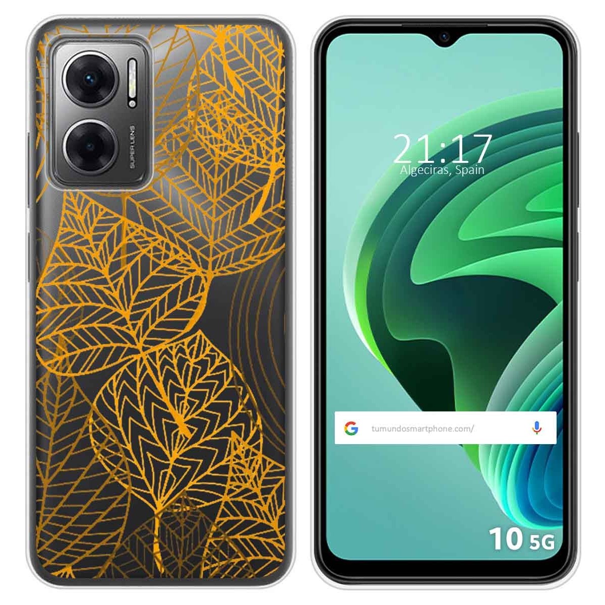 Funda Silicona Transparente para Xiaomi Redmi 10 5G diseño Hojas Dibujos