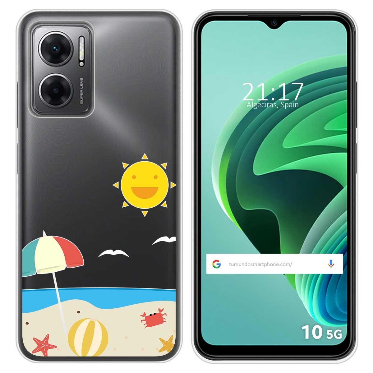 Funda Silicona Transparente para Xiaomi Redmi 10 5G diseño Playa Dibujos