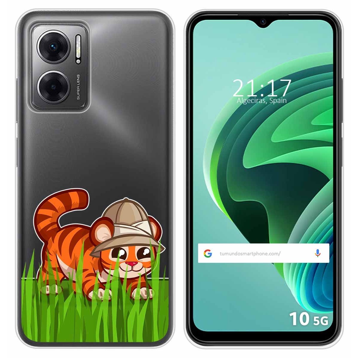 Funda Silicona Transparente para Xiaomi Redmi 10 5G diseño Tigre Dibujos