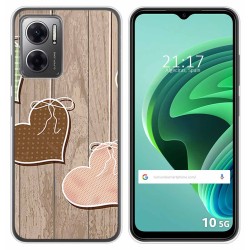 Funda Silicona para Xiaomi Redmi 10 5G diseño Corazones Madera Dibujos