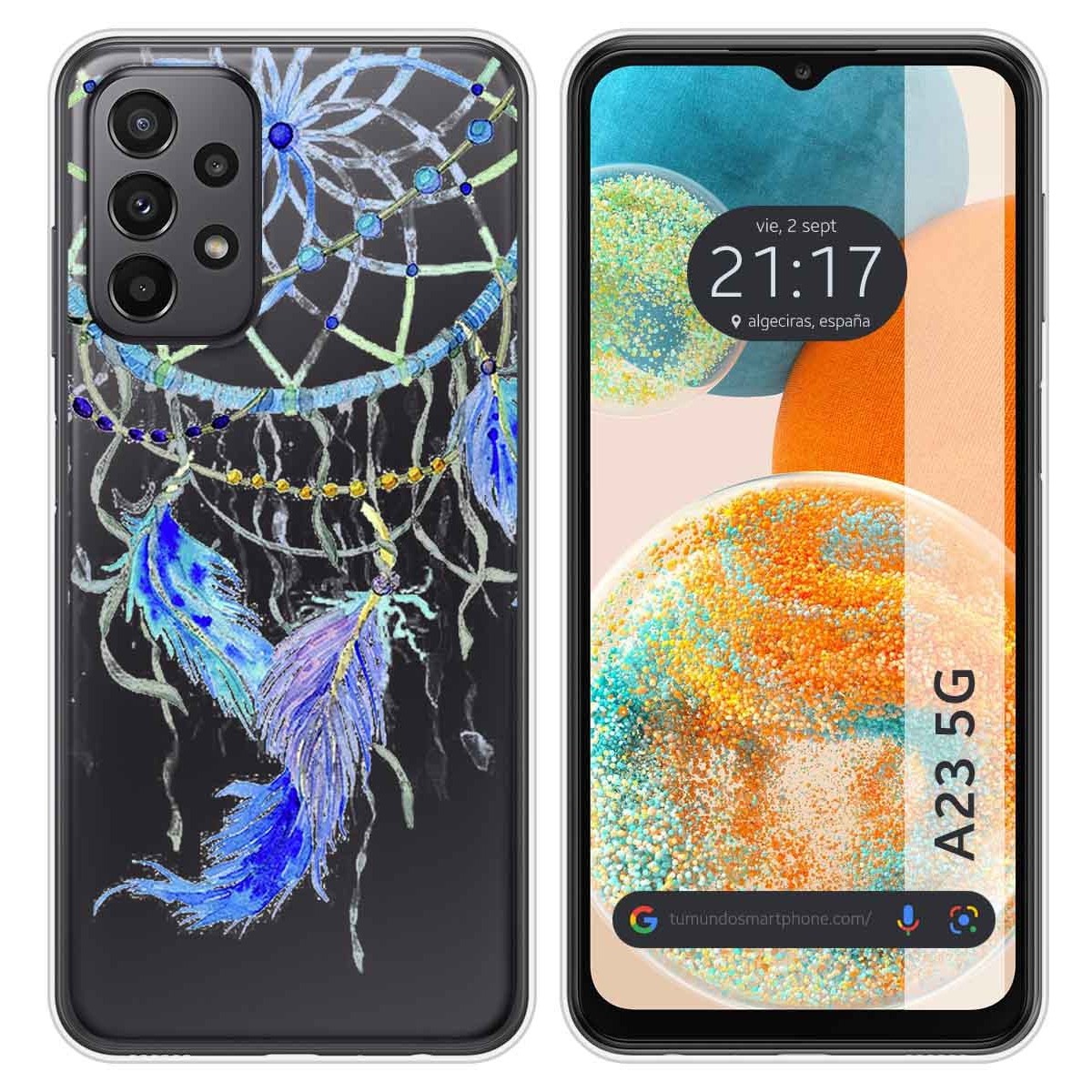 Funda Silicona Transparente para Samsung Galaxy A23 5G diseño Plumas Dibujos