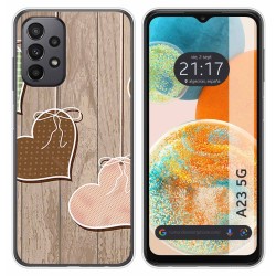 Funda Silicona para Samsung Galaxy A23 5G diseño Corazones Madera Dibujos