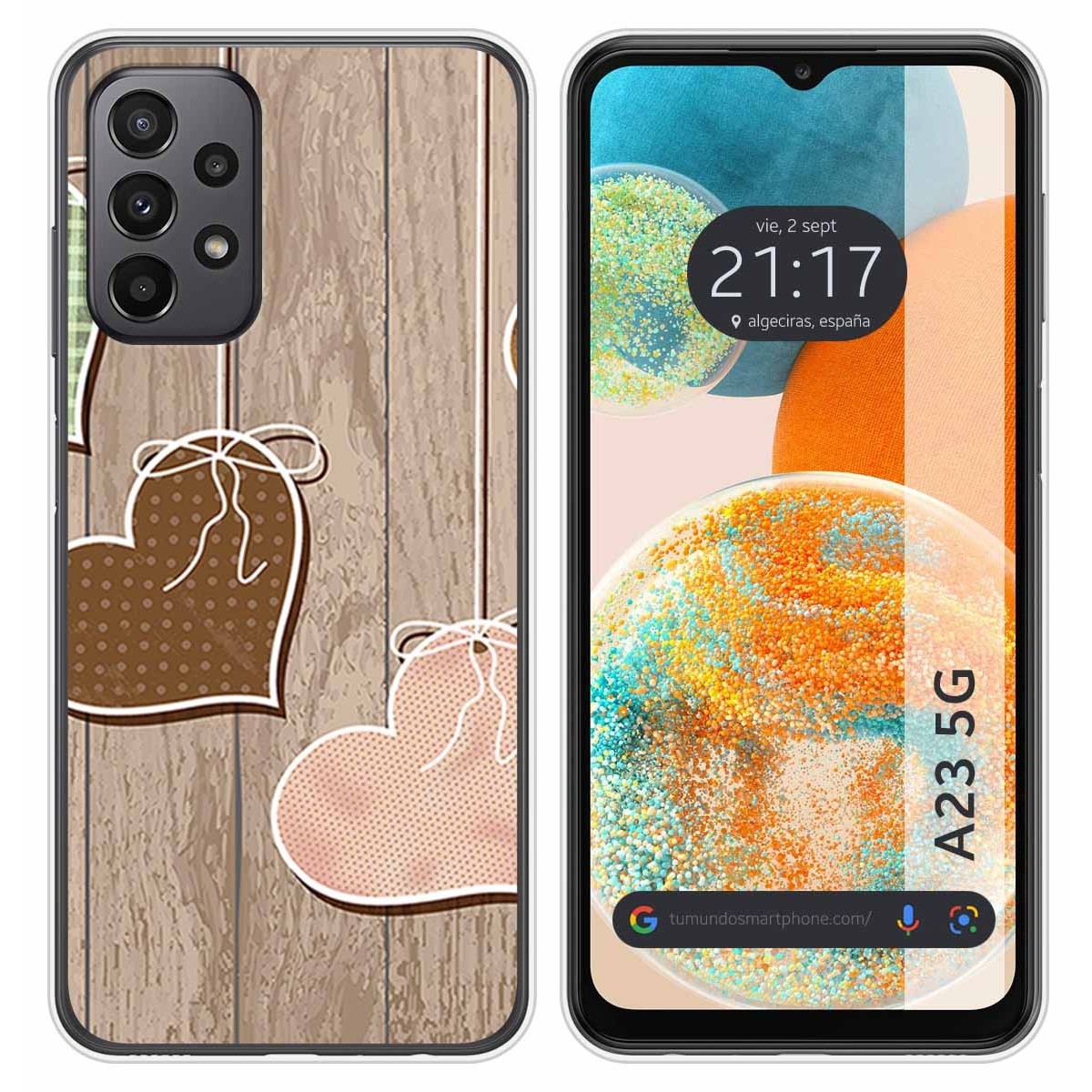 Funda Silicona para Samsung Galaxy A23 5G diseño Corazones Madera Dibujos