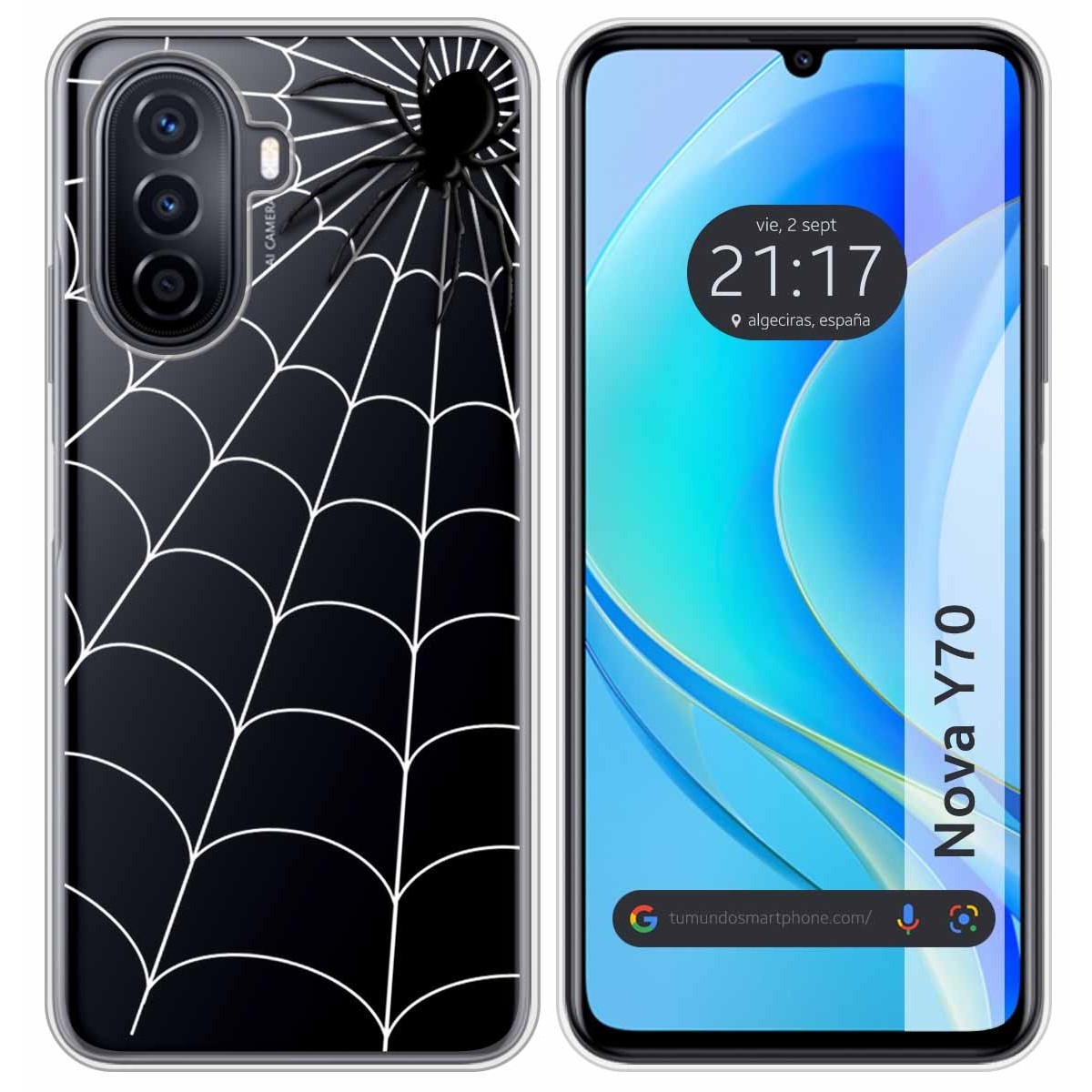 Funda Silicona Transparente para Huawei Nova Y70 diseño Araña Dibujos