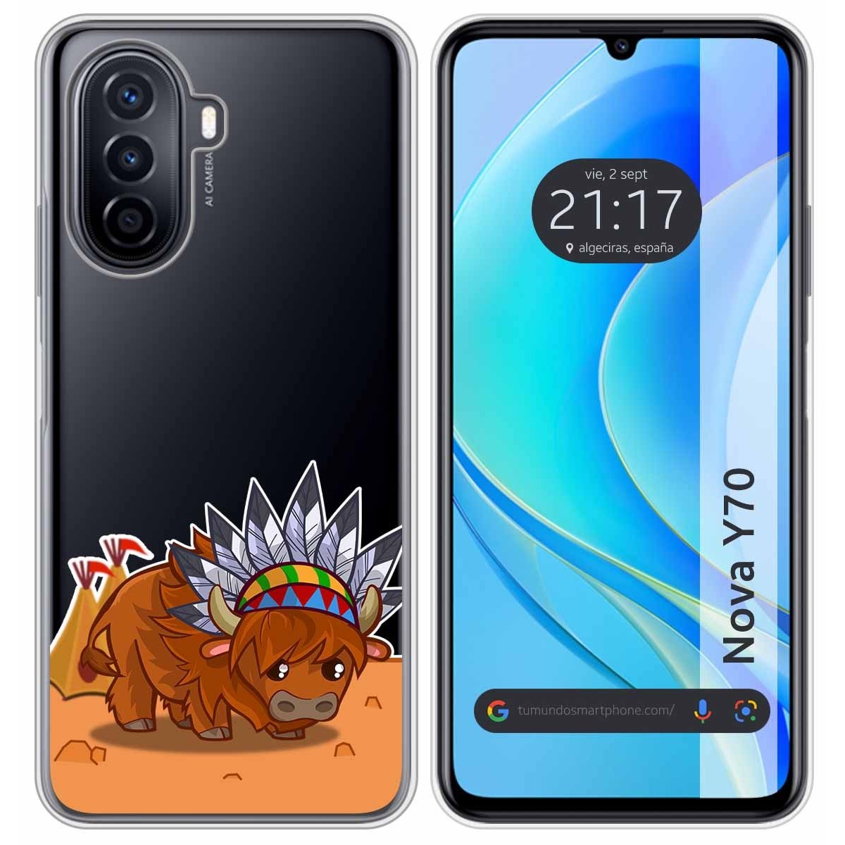 Funda Silicona Transparente para Huawei Nova Y70 diseño Bufalo Dibujos