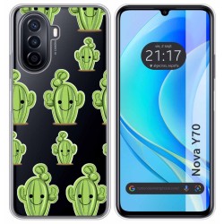 Funda Silicona Transparente para Huawei Nova Y70 diseño Cactus Dibujos
