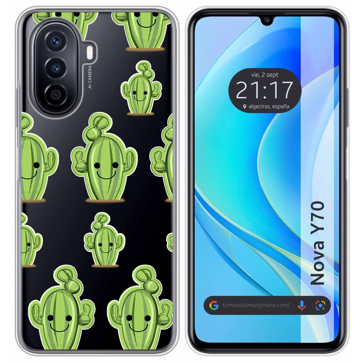 Funda Silicona Transparente para Huawei Nova Y70 diseño Cactus Dibujos