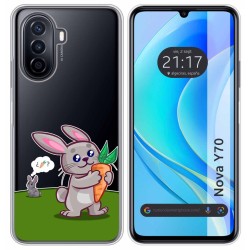 Funda Silicona Transparente para Huawei Nova Y70 diseño Conejo Dibujos