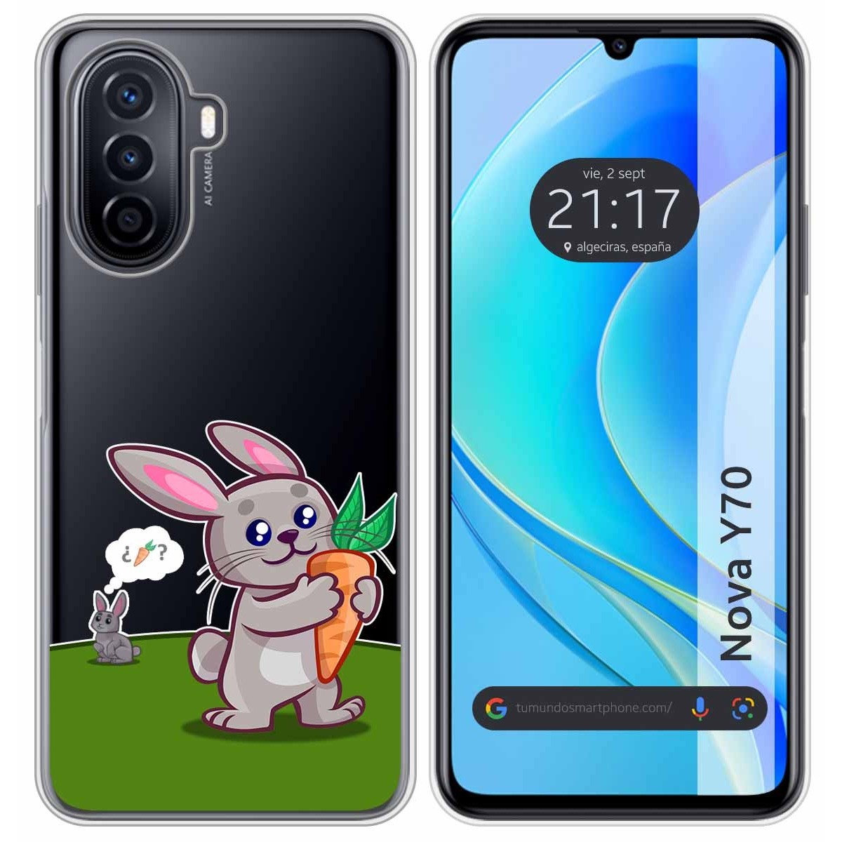 Funda Silicona Transparente para Huawei Nova Y70 diseño Conejo Dibujos