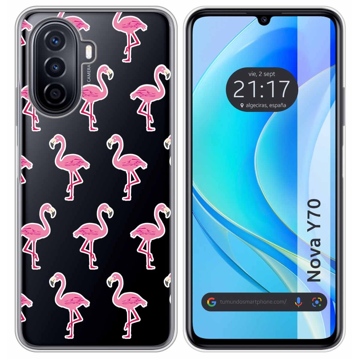 Funda Silicona Transparente para Huawei Nova Y70 diseño Flamenco Dibujos