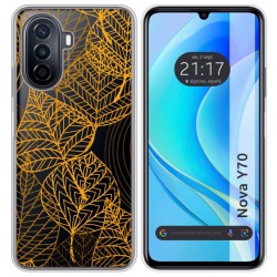 Funda Silicona Transparente para Huawei Nova Y70 diseño Hojas Dibujos