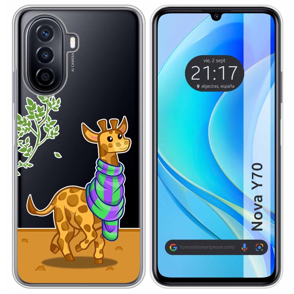 Funda Silicona Transparente para Huawei Nova Y70 diseño Jirafa Dibujos