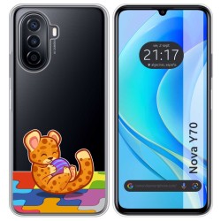 Funda Silicona Transparente para Huawei Nova Y70 diseño Leopardo Dibujos