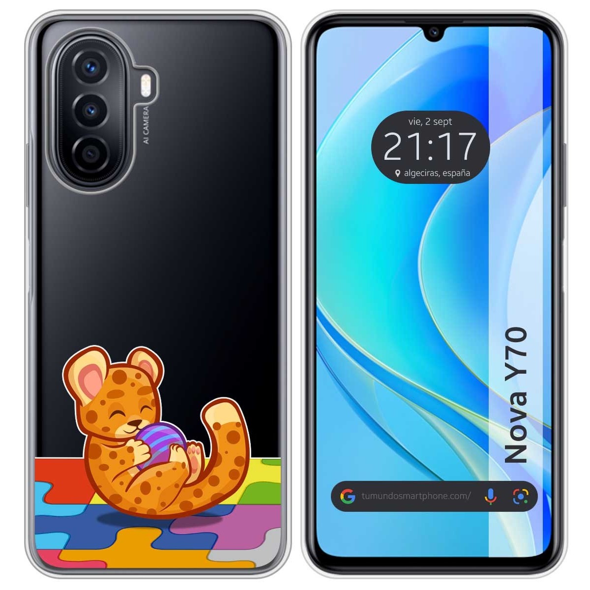 Funda Silicona Transparente para Huawei Nova Y70 diseño Leopardo Dibujos