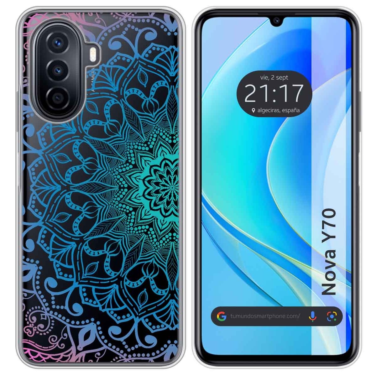Funda Silicona Transparente para Huawei Nova Y70 diseño Mandala Dibujos