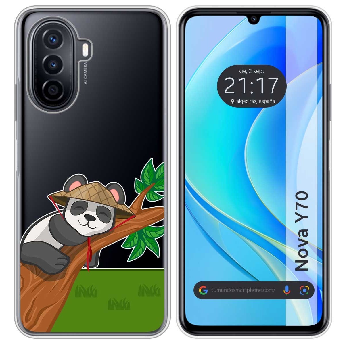 Funda Silicona Transparente para Huawei Nova Y70 diseño Panda Dibujos