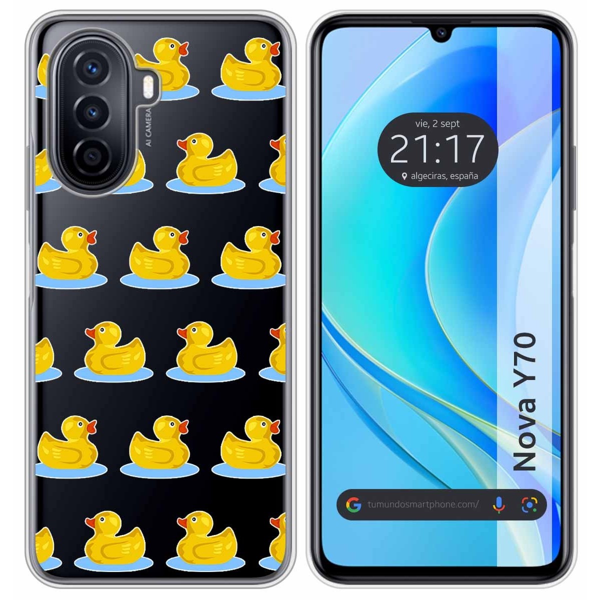Funda Silicona Transparente para Huawei Nova Y70 diseño Pato Dibujos