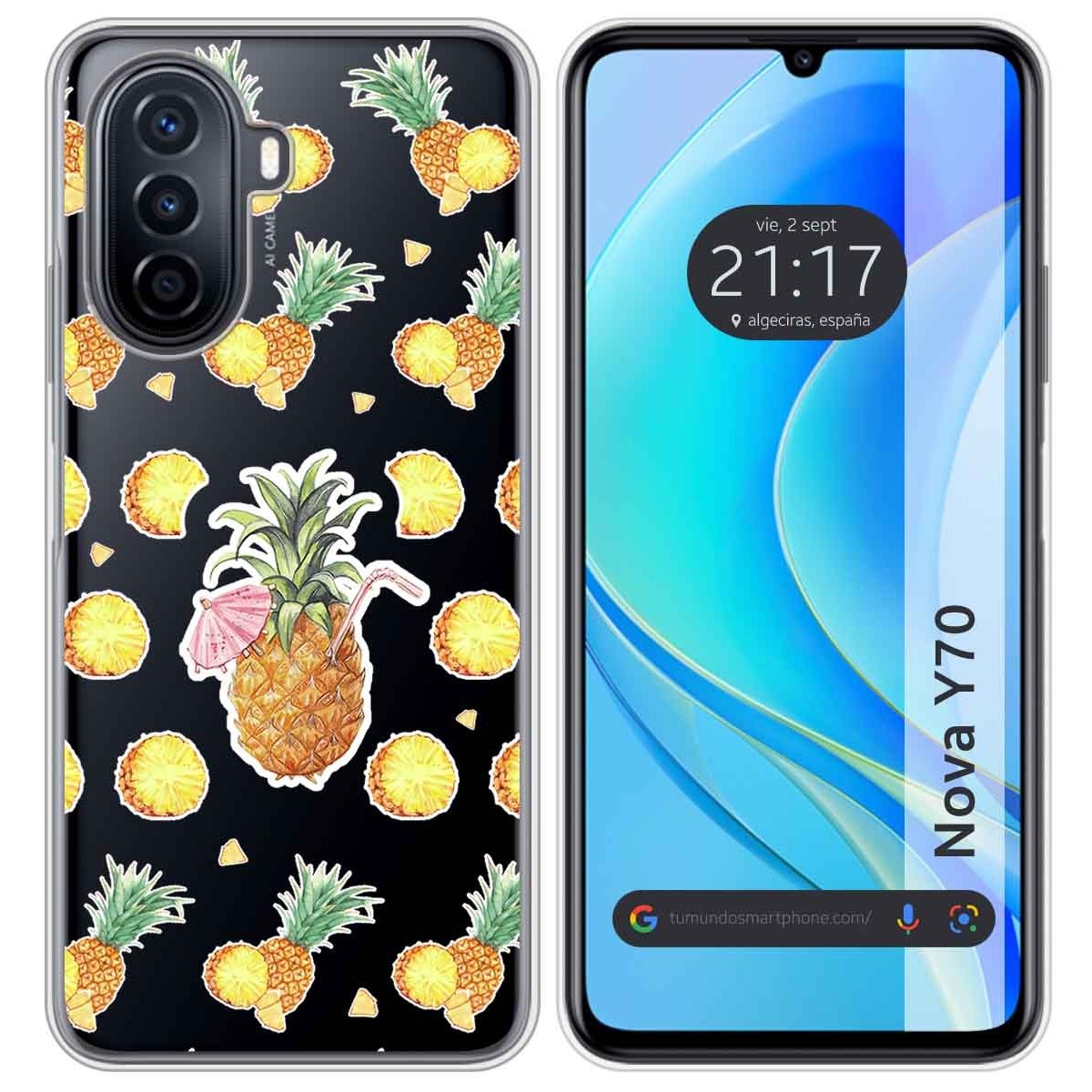 Funda Silicona Transparente para Huawei Nova Y70 diseño Piña Dibujos