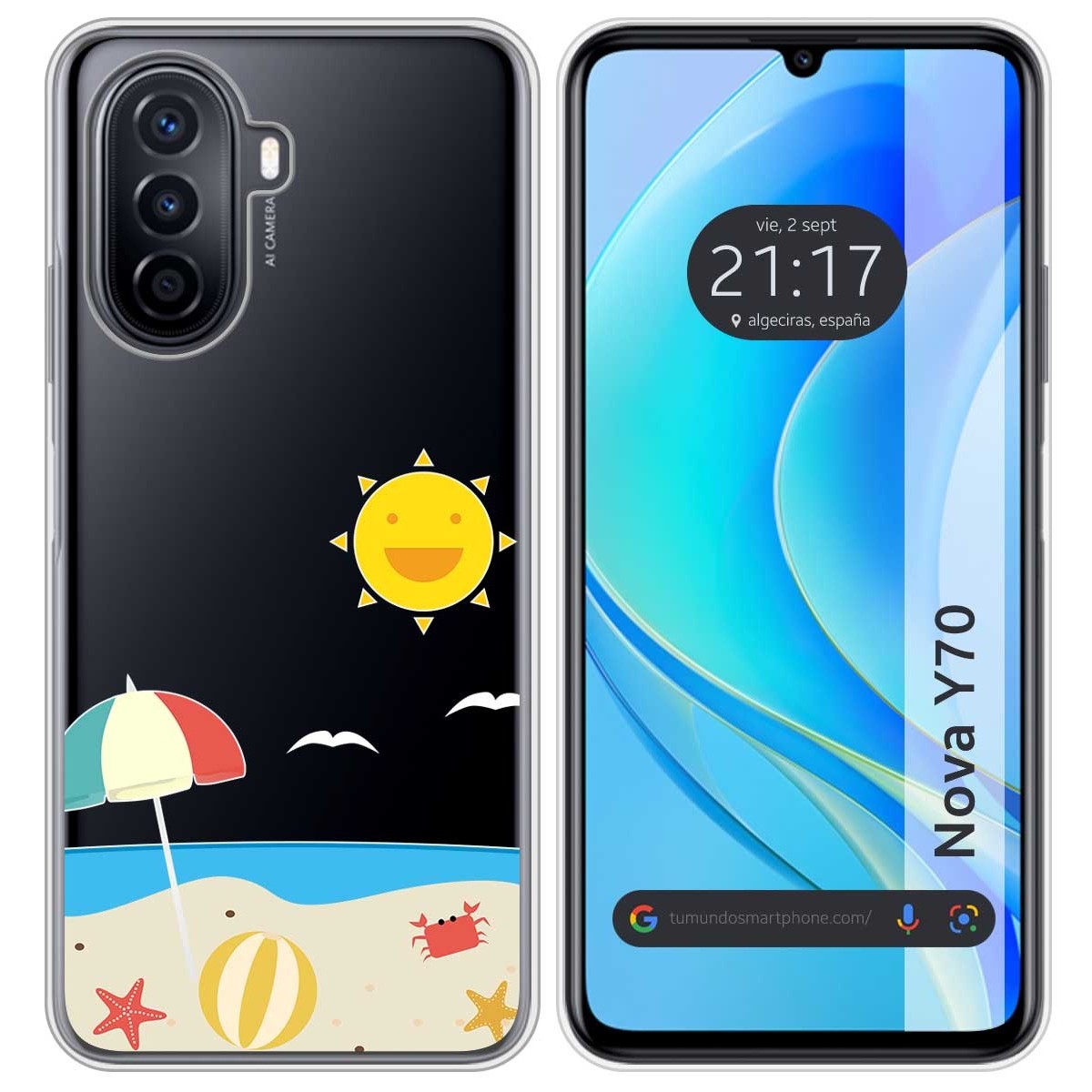 Funda Silicona Transparente para Huawei Nova Y70 diseño Playa Dibujos