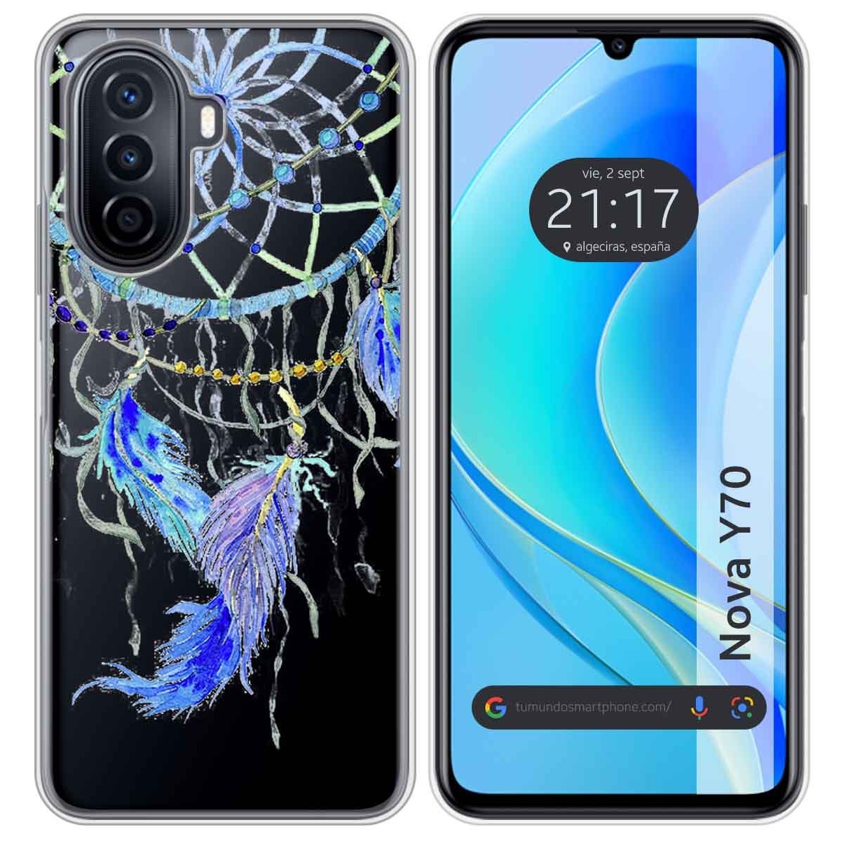 Funda Silicona Transparente para Huawei Nova Y70 diseño Plumas Dibujos