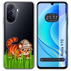 Funda Silicona Transparente para Huawei Nova Y70 diseño Tigre Dibujos
