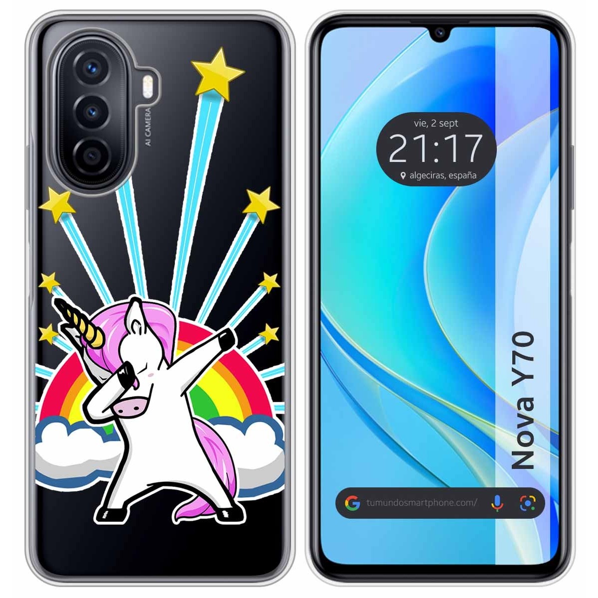 Funda Silicona Transparente para Huawei Nova Y70 diseño Unicornio Dibujos