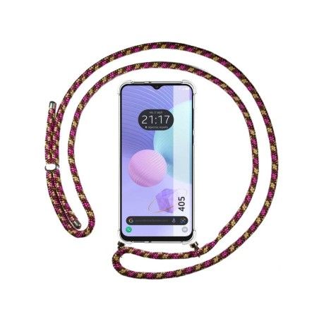 Funda Colgante Transparente para TCL 405 con Cordon Rosa / Dorado