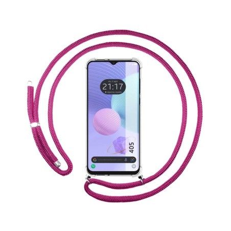 Funda Colgante Transparente para TCL 405 con Cordon Rosa Fucsia