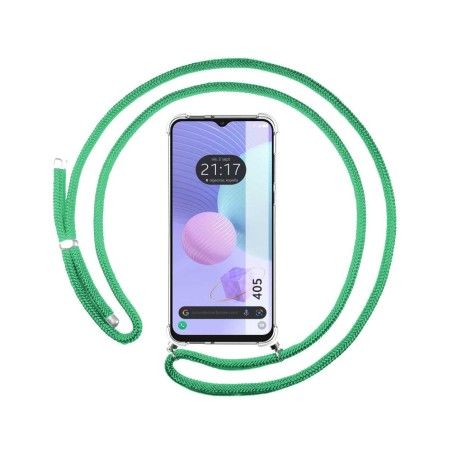 Funda Colgante Transparente para TCL 405 con Cordon Verde Agua