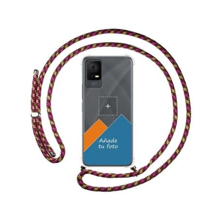 Personaliza tu Funda Colgante Transparente para TCL 405 con Cordon Rosa / Dorado Dibujo Personalizada