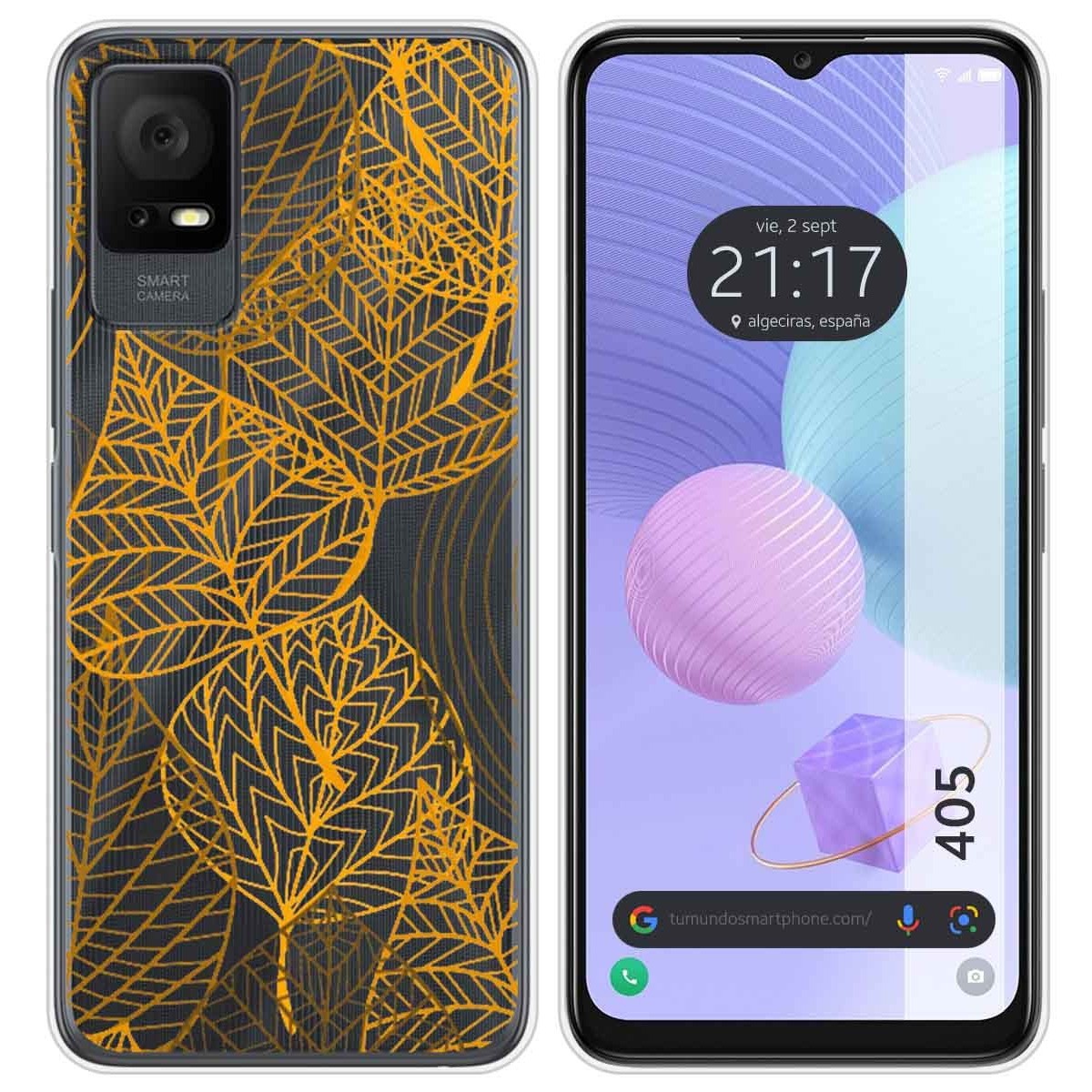 Funda Silicona Transparente para TCL 405 diseño Hojas Dibujos