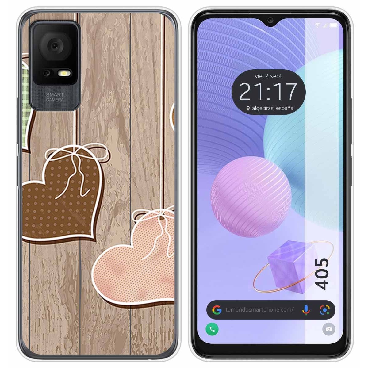 Funda Silicona para TCL 405 diseño Corazones Madera Dibujos