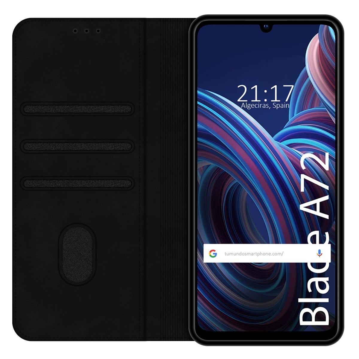 Funda Polipiel con tarjetero para ZTE Blade A72 color Negra