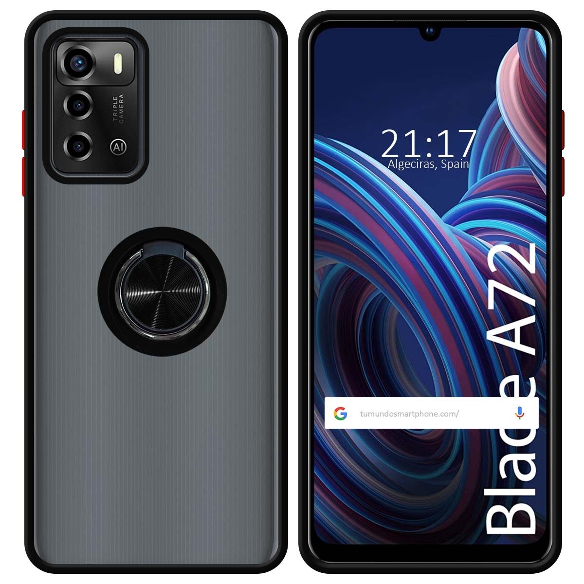 Funda Mate con Borde Negro y Anillo Giratorio 360 para ZTE Blade A72