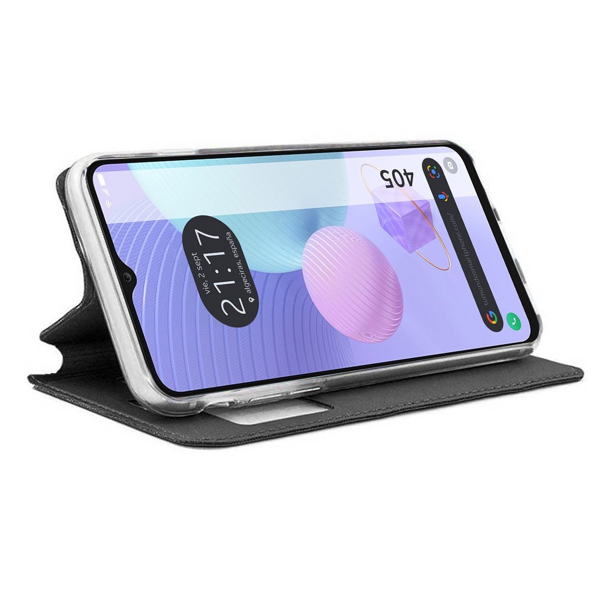Funda Libro Soporte con Ventana para TCL 405 color Negra