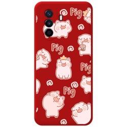 Funda Silicona Líquida Roja para Huawei Nova Y70 diseño Cerdos Dibujos