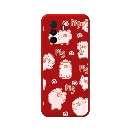 Funda Silicona Líquida Roja para Huawei Nova Y70 diseño Cerdos Dibujos