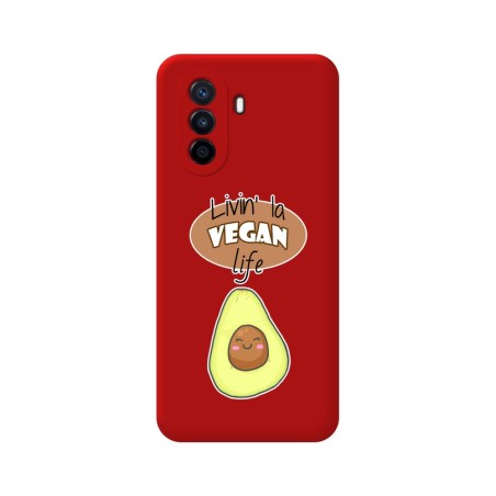 Funda Silicona Líquida Roja para Huawei Nova Y70 diseño Vegan Life Dibujos