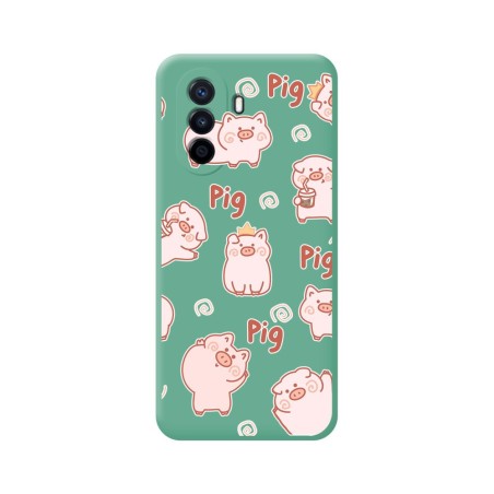 Funda Silicona Líquida Verde para Huawei Nova Y70 diseño Cerdos Dibujos