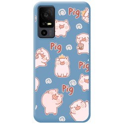 Funda Silicona Líquida Azul para TCL 40 R 5G diseño Cerdos Dibujos