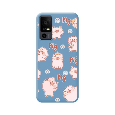 Funda Silicona Líquida Azul para TCL 40 R 5G diseño Cerdos Dibujos