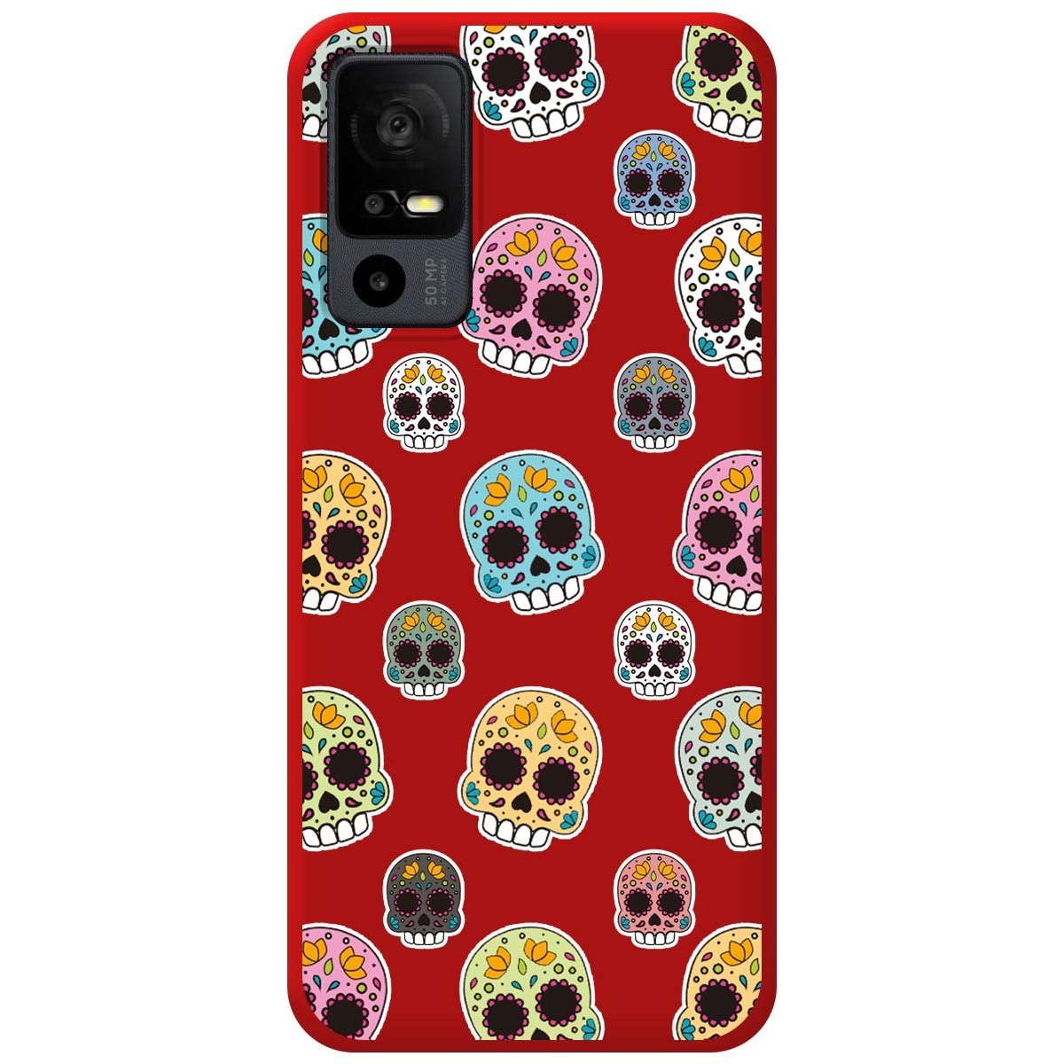 Funda Silicona Líquida Roja para TCL 40 R 5G diseño Catrina Dibujos