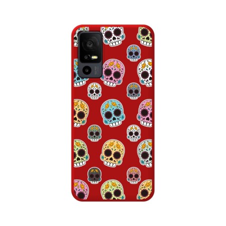 Funda Silicona Líquida Roja para TCL 40 R 5G diseño Catrina Dibujos