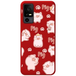 Funda Silicona Líquida Roja para TCL 40 R 5G diseño Cerdos Dibujos
