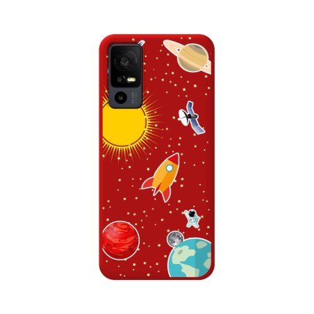 Funda Silicona Líquida Roja para TCL 40 R 5G diseño Espacio Dibujos