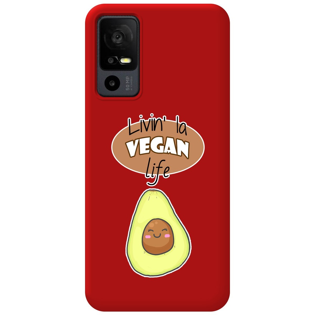 Funda Silicona Líquida Roja para TCL 40 R 5G diseño Vegan Life Dibujos