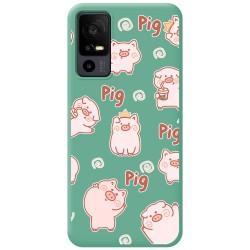 Funda Silicona Líquida Verde para TCL 40 R 5G diseño Cerdos Dibujos